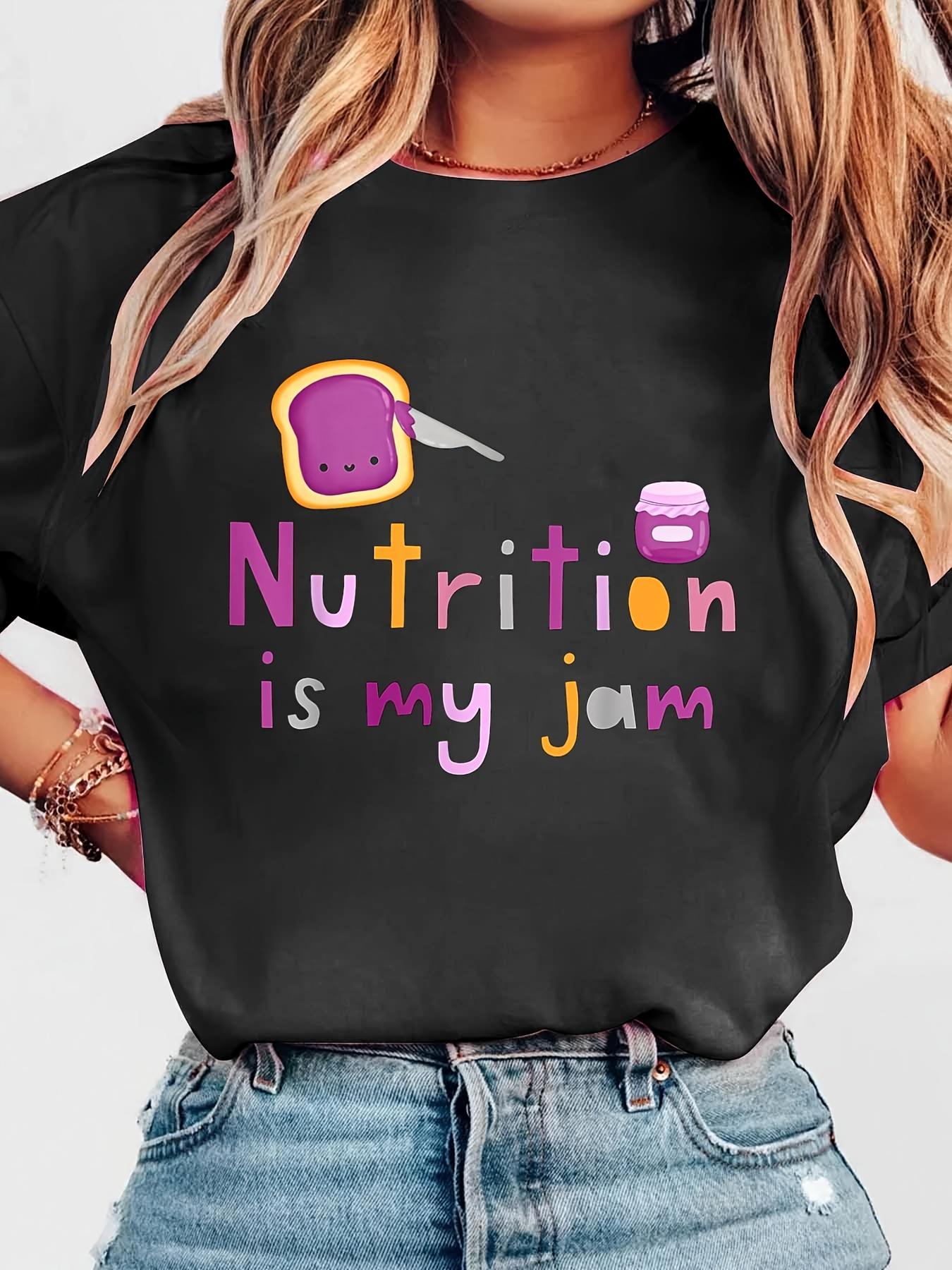 

Women s & Unisex Nutrition Is My Jam Nutrition Label Print T-Shirt - Lightweight Retro Casual Short Sleeve Round Neck Tee, 4XL чорний
