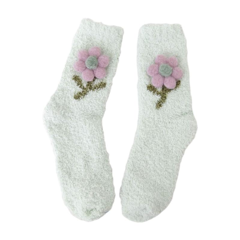 

Fuzzy Socks for Women Girls Winter Warm Coral Fleece Floor Socks Cute 3D Plush Flower Furry Bed Socks for Home Sleeping One Size