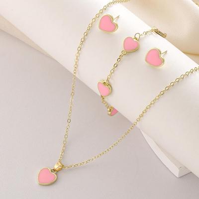 Elegant Heart Jewelry Set: Necklace, Bracelet & Earrings - Modern, Versatile & Stylish Design for Women