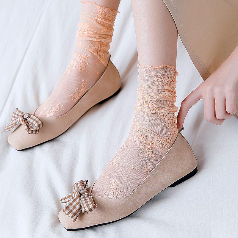 Lace Stocking Women's Middle Tube Mesh Hollow Lace Pile Stocking Summer Thin Transparent