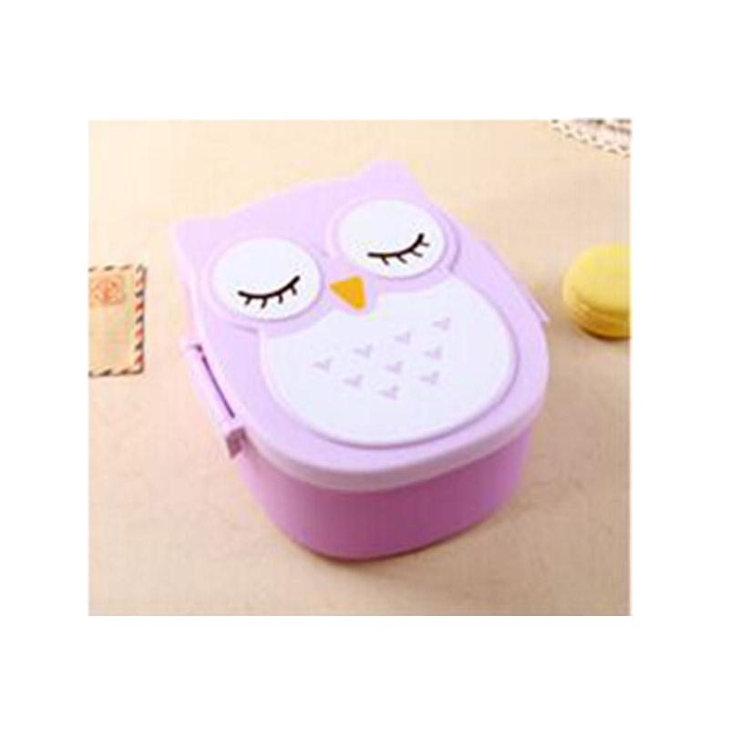 

1 шт. Пластиковый детский контейнер для еды с мультяшным рисунком с отделениями, портативный школьный ланч-бокс Bento, ланч-бокс в виде совы для детей фиолетовый