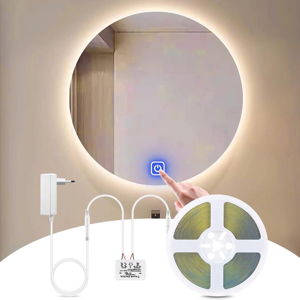 Mirror Backlight FCOB LED Strip Light 320 LED Touch Dimmer Flexible FOB COB Led Light RA90 Warm Nature White Linear Dimmable 12v