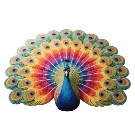 3D Peacock Pattern Plush Rug Non-Slip Backing Easy To Clean Various Sizes Living Room Rug Home Decor