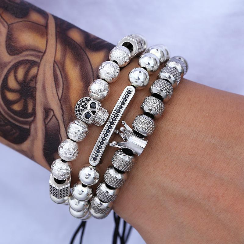 Micro-inlaid zircon bracelet set, men's bracelet copper bracelet set, punk adjustable bracelet.