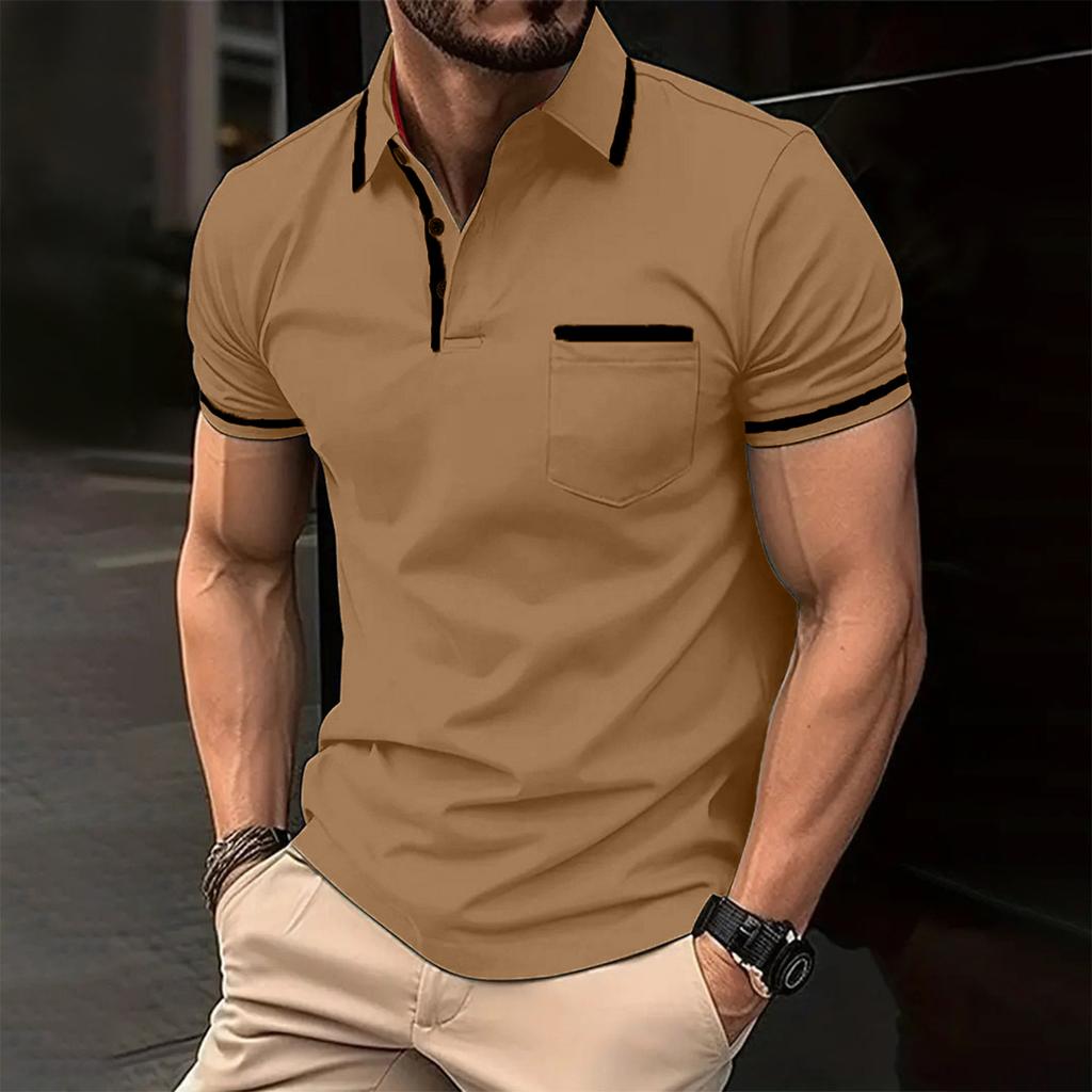 Men's Slim Fit Short Sleeve Polo Shirt with Contrast Trim and Chest Pocket Casual Stylish Summer Top