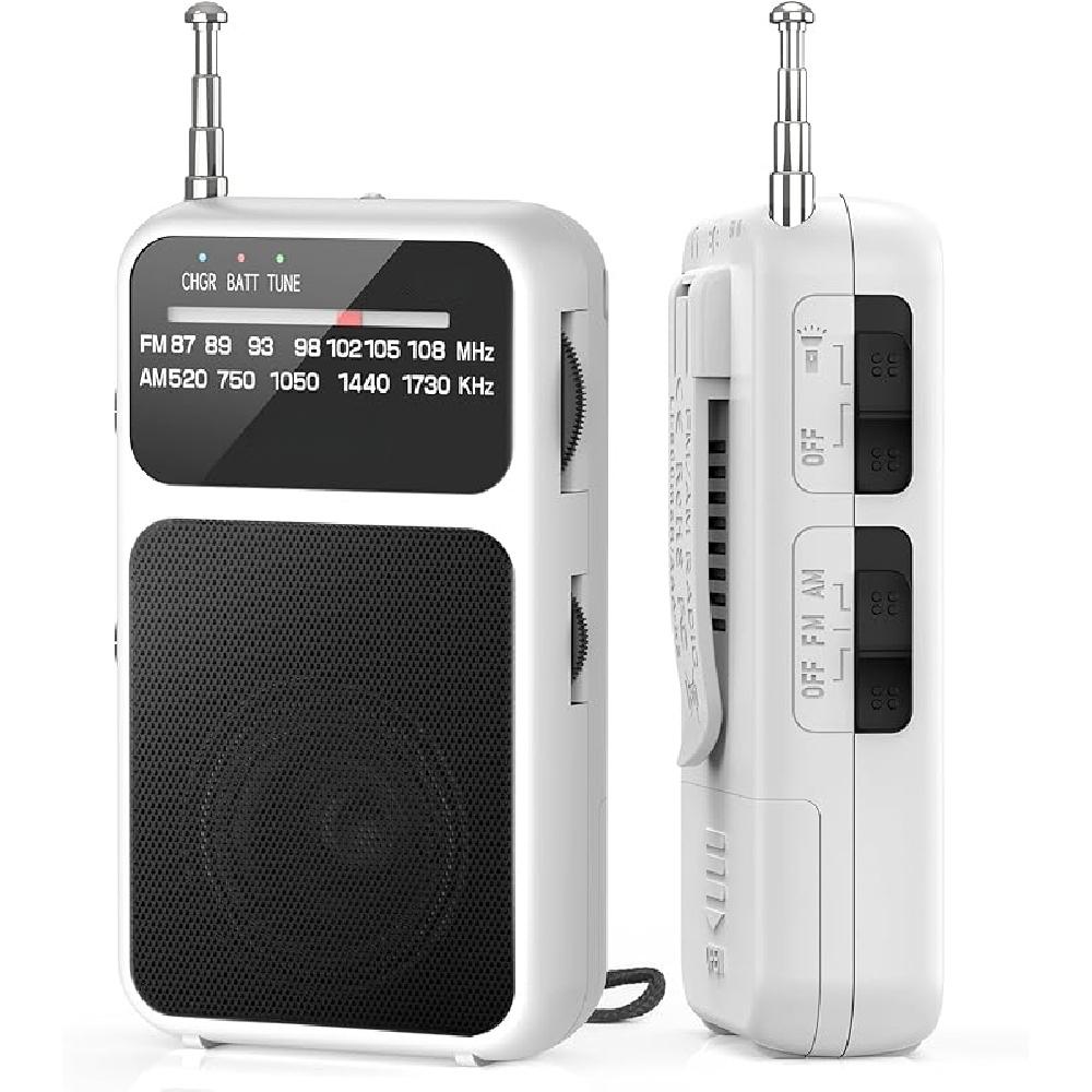 Taschenradio AM FM USB-C-Aufladung & Batteriebetrieben, Ausgezeichneter Empfang & Klarer Lautsprecher und Kopfhöreranschluss, Rückclip, Taschenlampe, Transistorradio