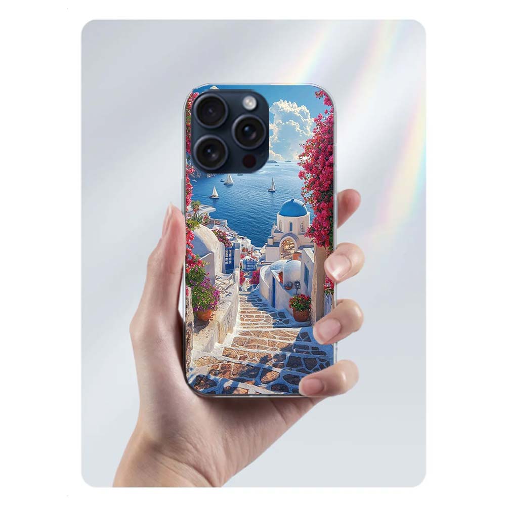 

Greece in summer. Santorini Clear Phone Case For Iphone 17 Air 16 Pro Max 15 Pro 14 Plus 17E 16E 11 13 12 Mini Cover Cases Funda iPhone 13 Mini