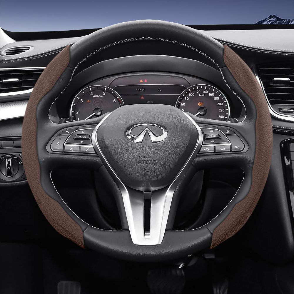 bpzsw1 Suitable for Infiniti Sports Suede Leather Steering Wheel Cover with Split Snap-On Design for Models Such as Q50 Qx50 Qx55