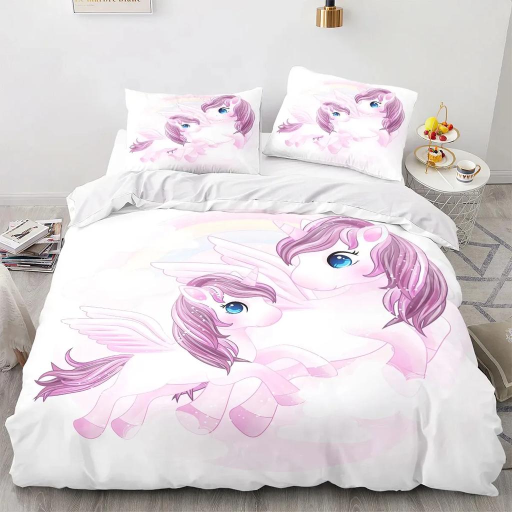 Enhörning Påslakan Set Enkel Dubbel Twin Storlek Heminredning För Flickor Barn Vuxna Sött Enhörnings Sängkläder Kawaii Sängkläder Set