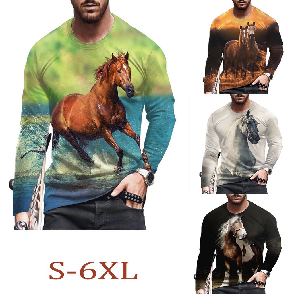 Sport Wear Men Animal Simple T Shirts Autumn Round Neck Tees Long Sleeve Top Men's Spring Plus Size 3d Print T Shirt