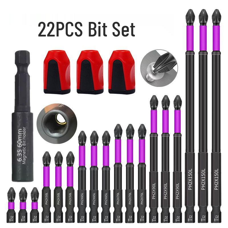 Shock-resistant Magnetic Phillips Screwdriver Bits with Anti-slip Teeth