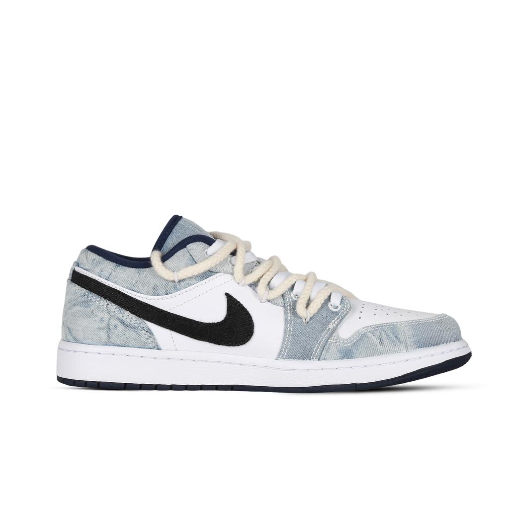 Jordan Air Jordan 1 Low Se Washed Denim 3X Slip Resistant Abrasion Resistant Low top Vintage Basketball Shoes Men's CZ8455-100(Team368-3X)