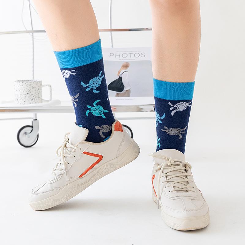 New Fashion Mens Socks Japanese Harajuku Happy Cartoon Socks Seahorse Crab Shrimp Coral Socks Trend Male Stockings Funny Socks
