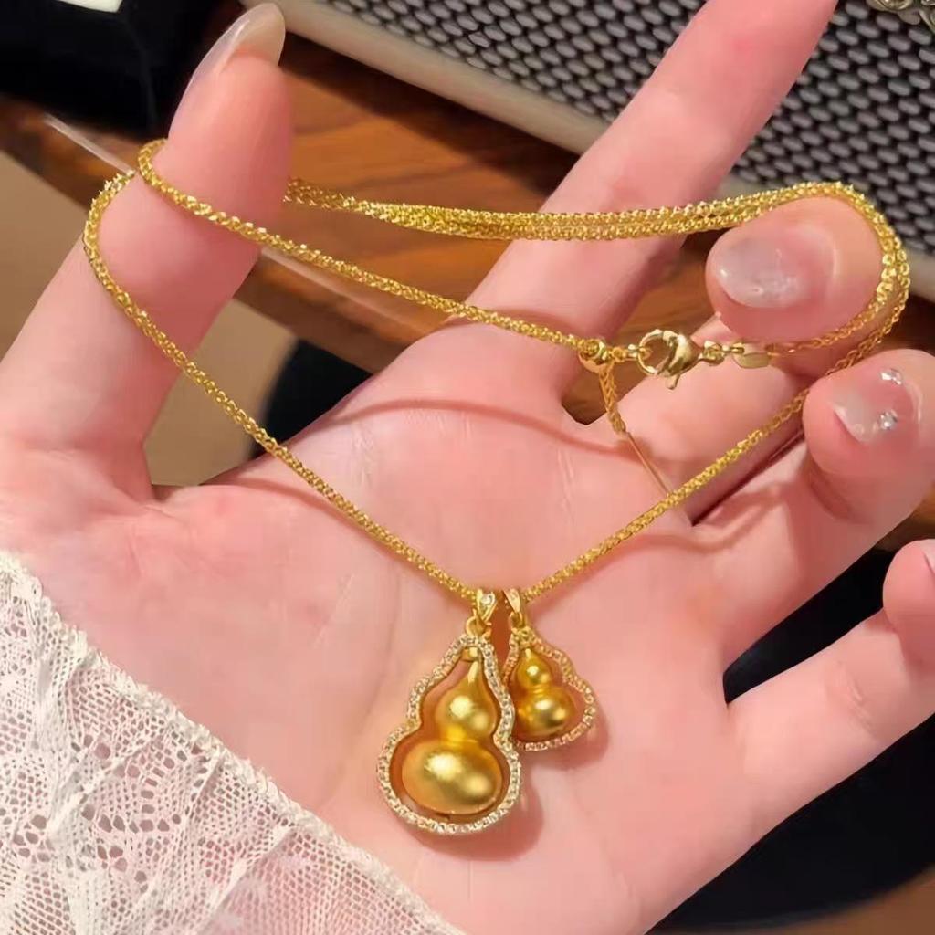 Wei Xue Vergoldete drehbare Kürbis-Anhänger Halskette mit Diamanten - Elegantes Geschenk für Freundin