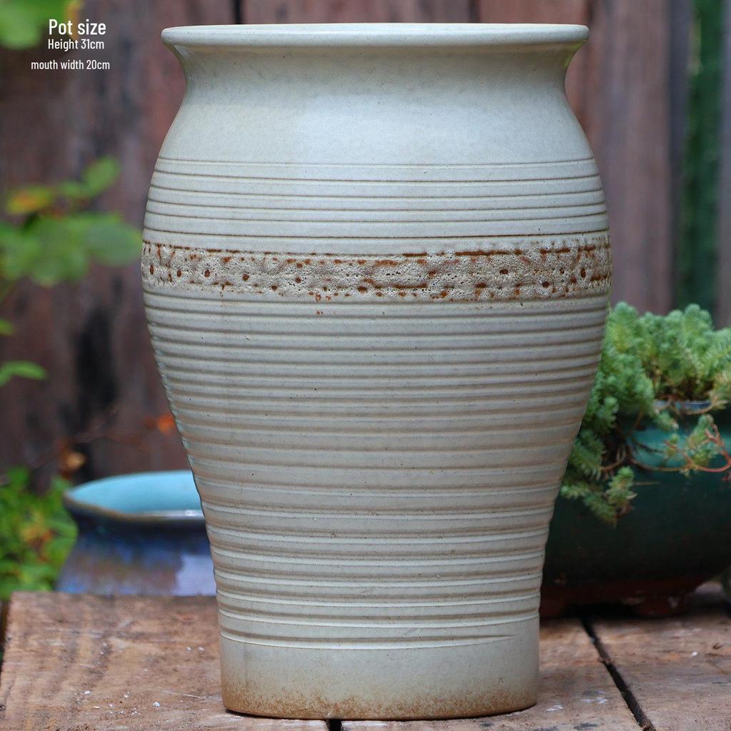 Handmade Large Ceramic Pot for Succulents & Orchids - Breathable, Coarse Pottery Bonsai Planter