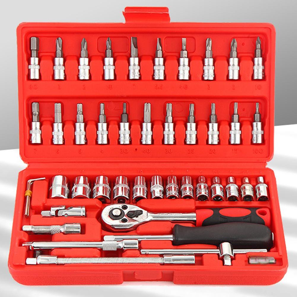 46 Pieces 1/4 " Drive Socket Ratchet Wrench Bit Bits Included Sliding Bar Extension Bar 1/4"Quick Ratchet Handle