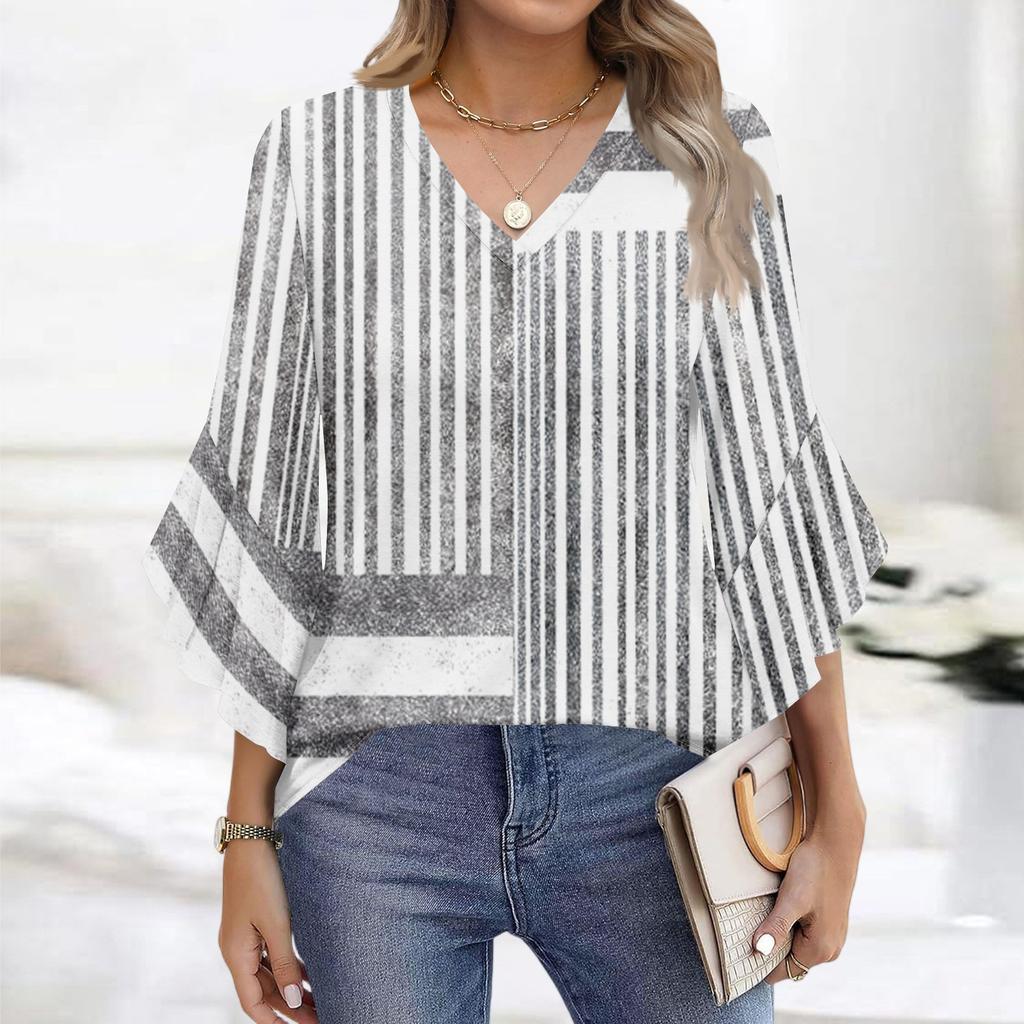 Blouses For Women Dressy Casual 3/4 Length Sleeve Womens Tops V Neck Tshirts Shirts With Flared Sleeve