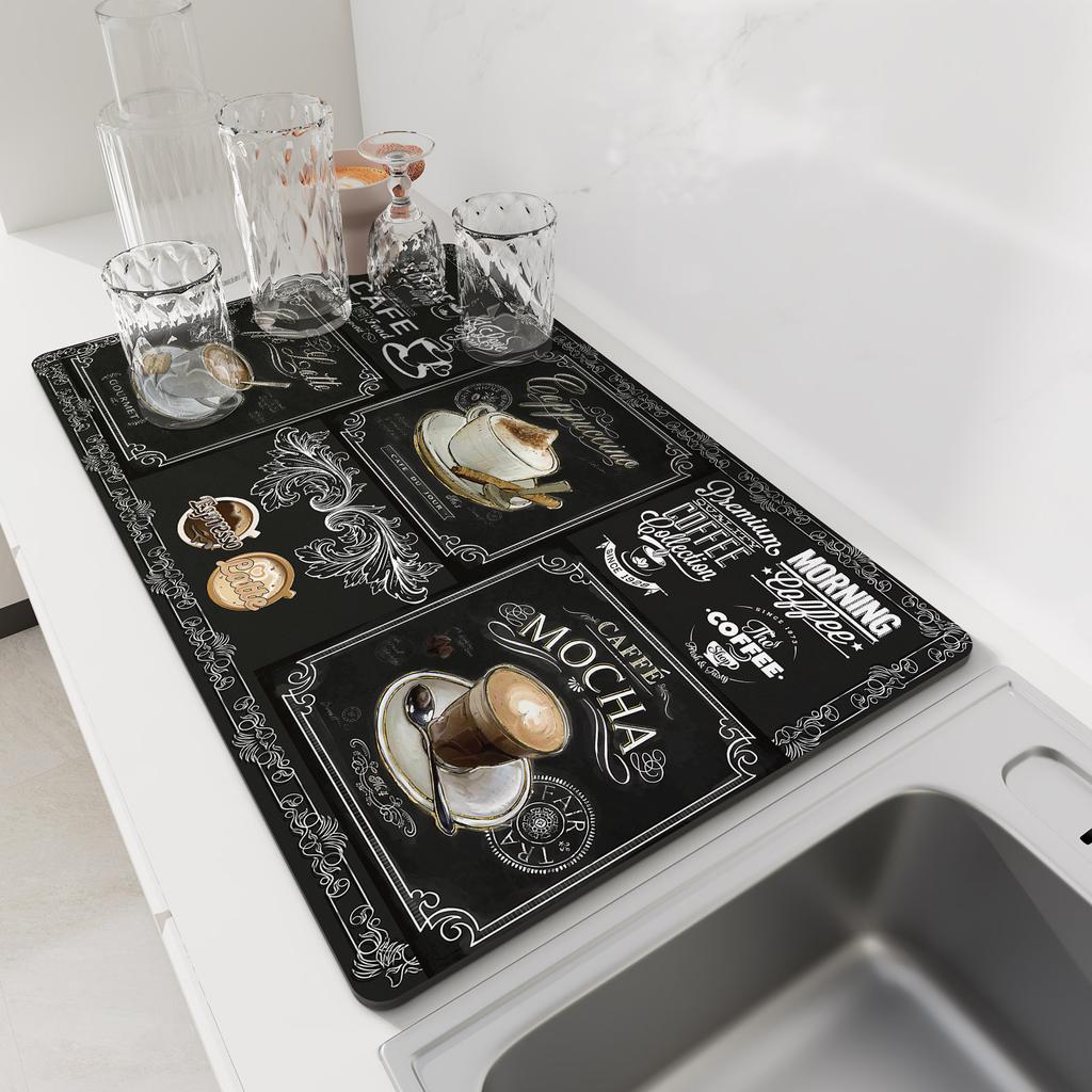 Diatomite Coffee Machine Mat Absorbent Dish Drying Mats Quick Dry Counter Top Rug Non-slip Drain Pad Placemat Kitchen Tableware