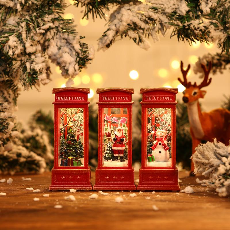 Decorazioni di Natale Pupazzo di Neve Anziano Luminoso con Cabina Telefonica e Scena Lampada ad Olio per Allestimento Hotel e KTV.
