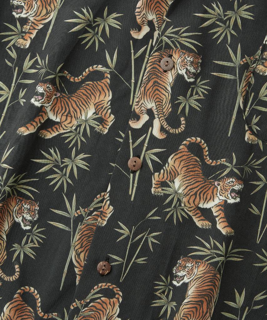 OUTSTANDING Hawaiian Open Collar Half Shirt Bamboo Tiger_Black