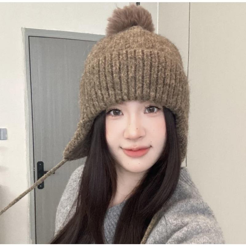 Süße und niedliche warme Wollmütze für den Winter Koreanische Damen Plus Samt Lei Feng Mütze Plus Samt Winddicht Ohrschutz Strickmütze