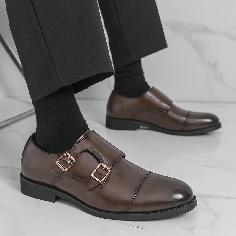 Ανδρικά Δερμάτινα Μοναχικά Παπούτσια Slip-On με Διπλή Αγκράφα - Μυτερή Μύτη, Επίσημα & Casual, Άνοιξη/Φθινόπωρο.