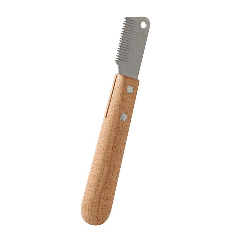 Professional Dog Comb with Stainless Steel Blade Wooden Handle Pet Hair Remover Grooming Tool for Undercoat Stripping