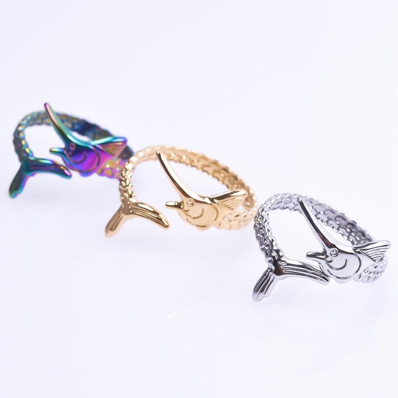 Sea Fish Ring Opening Adjustable Stainless Steel Rings For Women Men Accessories Steampunk Jewelry Animal Bague Anillo Hombre