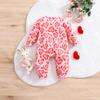 1-9 Months Baby Girl Pink Heart Shape Leopard Full Print Romper Casual Long Sleeve Jumpsuit