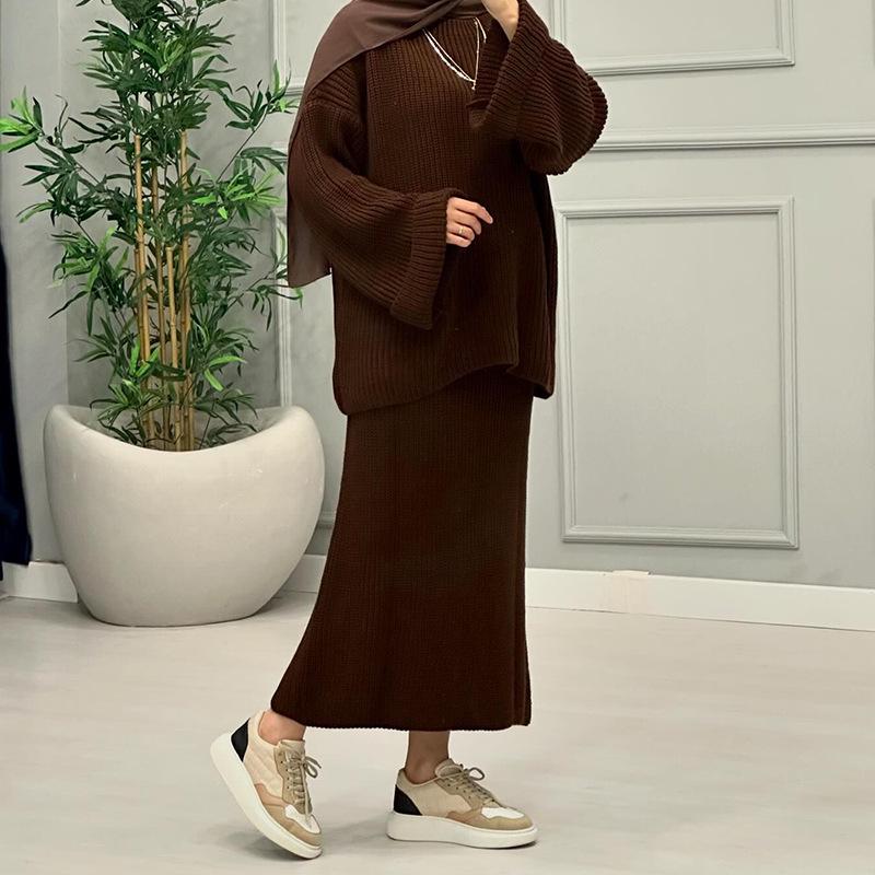 2025 Spring Women's Fashion: Loose Wide Sleeve Sweater & Midi Skirt Set