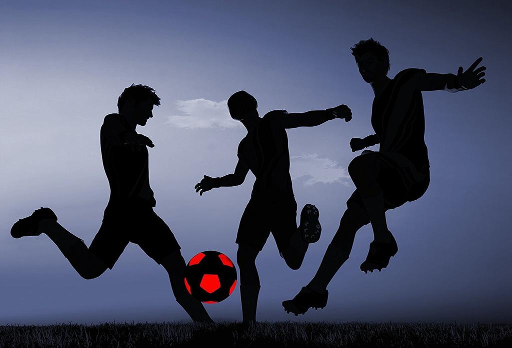NIGHTMATCH LED Soccer Size Available in 3 for Freestyle and Includes Air Pump and Spare Light-Up Ball, 5, Colors, Black/Orange, Futsal. Batteries.