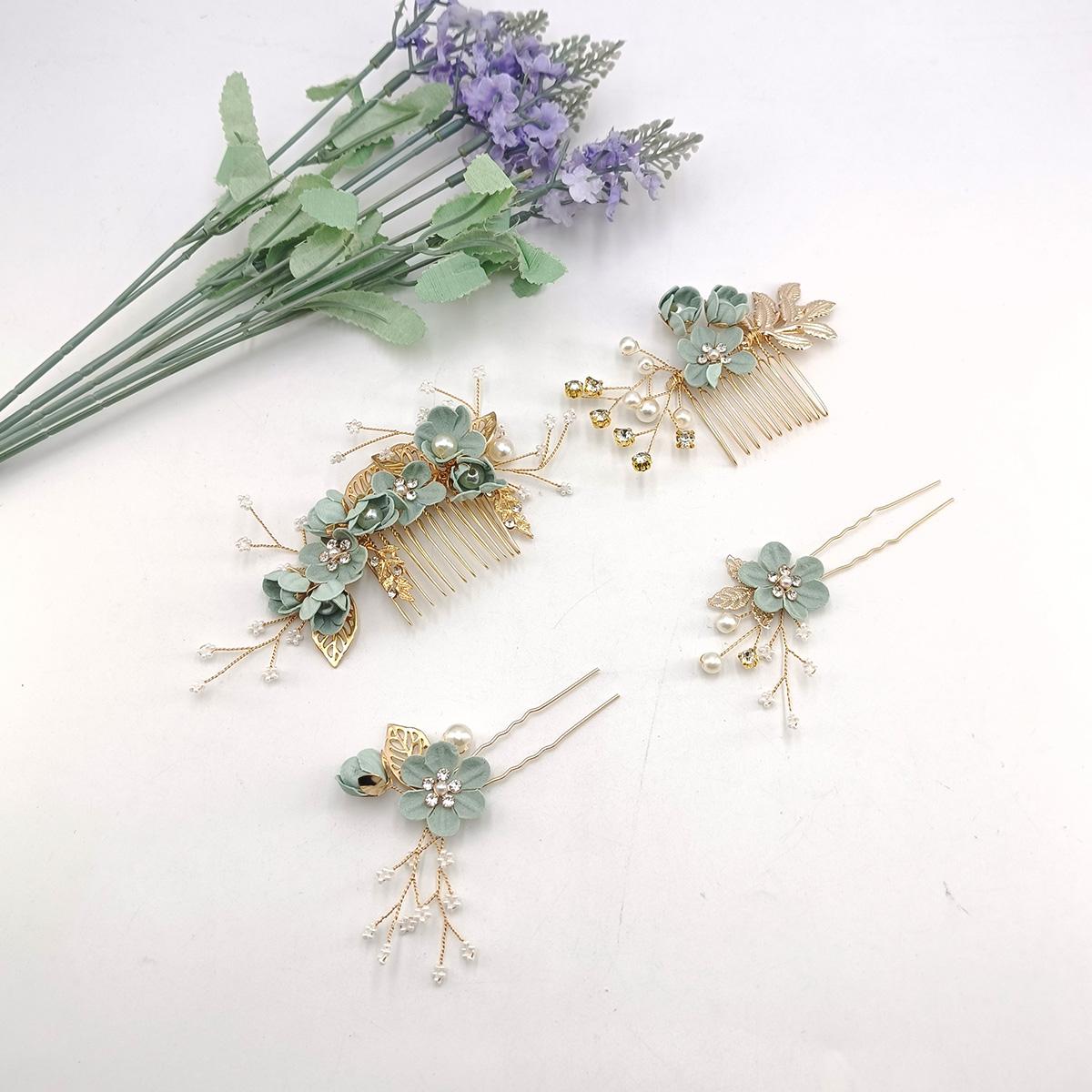 

4 шт. Жемчужный циркон Роскошный сплав Расческа для волос Набор Сладкий романтический Женский Свадебный аксессуар для вечеринки Ювелирные изделия Заколка Гребень для волос Набор