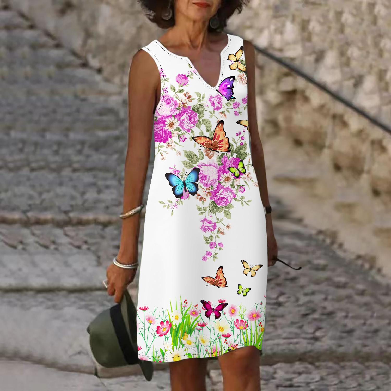 

Женское летнее розовое платье с v-образным вырезом и принтом бабочки, повседневное модное платье без рукавов, повседневные свободные сексуальные платья размера плюс XS-8XL 8XL