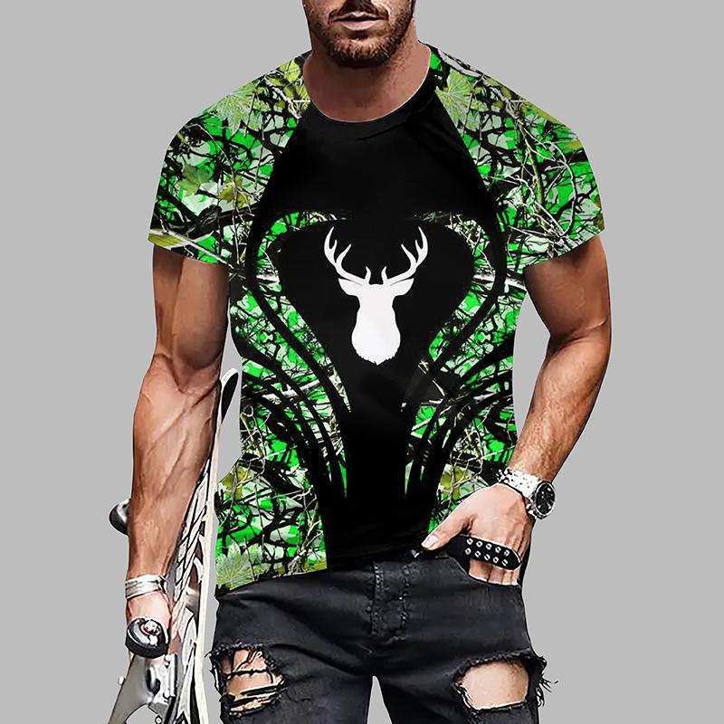 New Summer Men's Fashion T-shirt Personality Milu Deer Printed Men's T-shirt Top