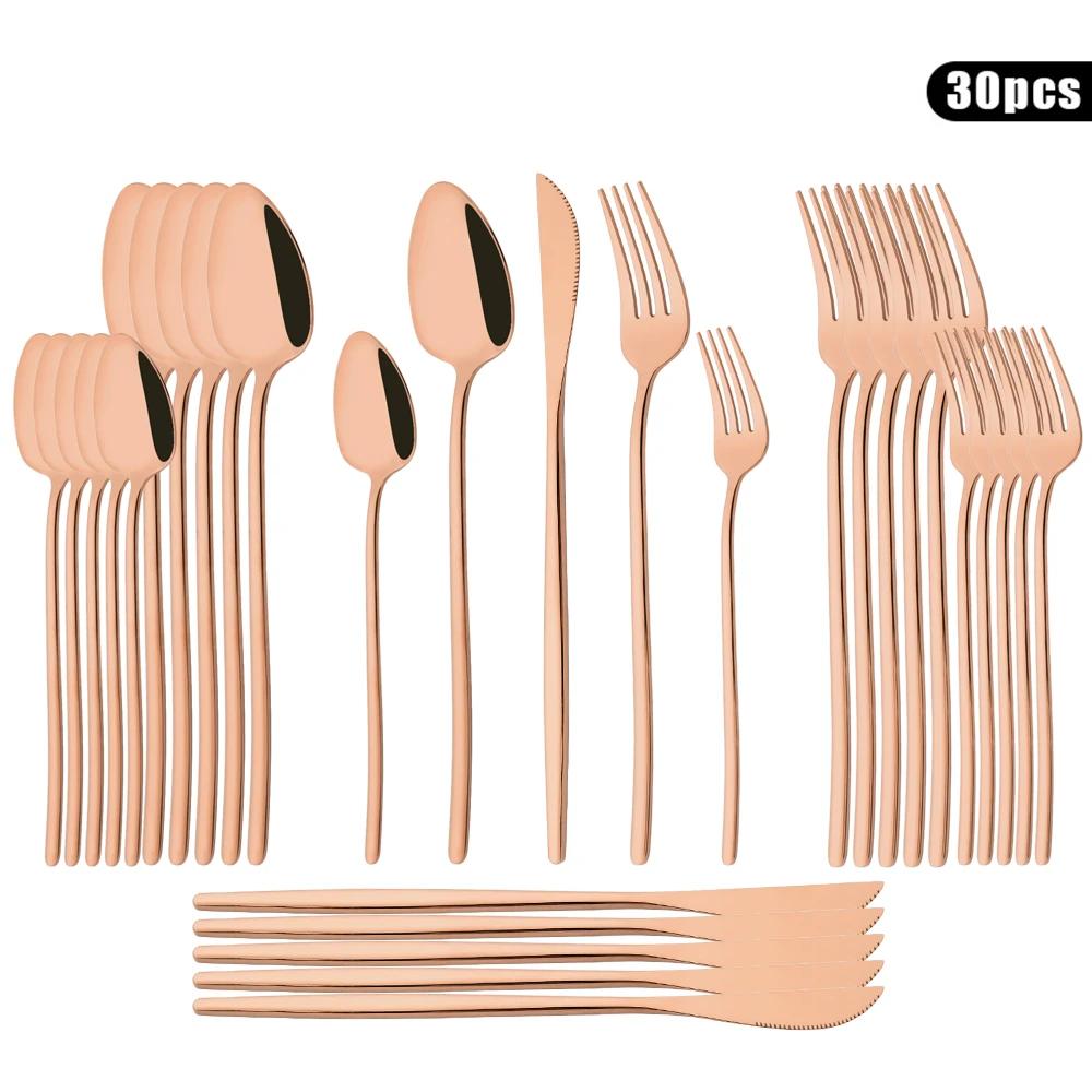 Sada 30 ks nádobí Příbory z nerezové oceli Nůž Dezert Vidlička Lžíce Nádobí Bílé zlato Příbory Kuchyňské stříbro