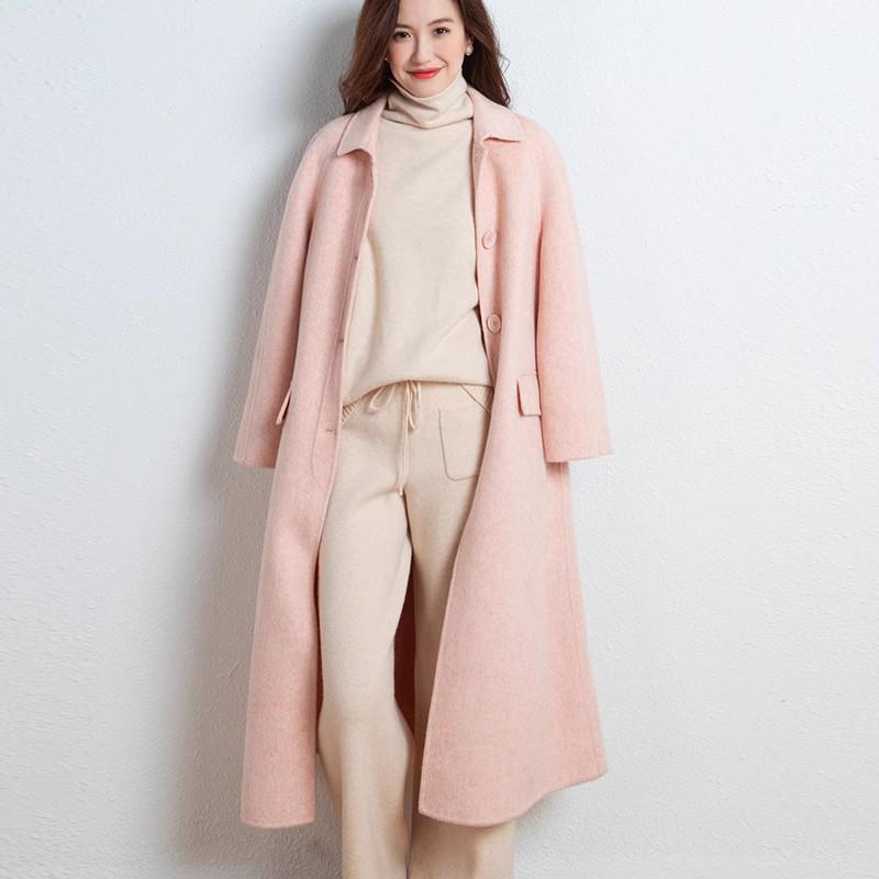 Women's 100% Pure Wool Two-Piece Set: High Neck Sweater & Wide-Leg Knit Pants for Autumn