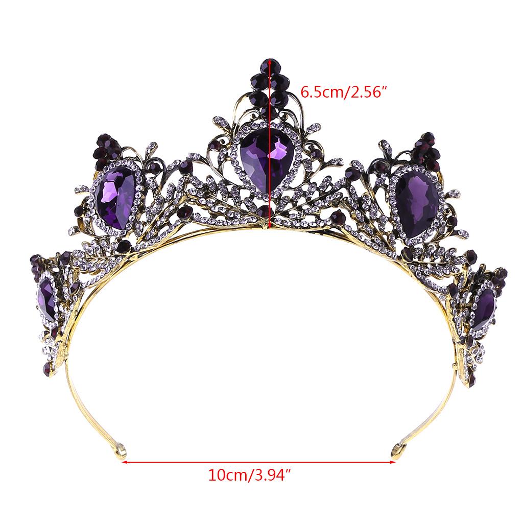 Glow Fashion for Rhinestone Stone Headband Luxury Purple Vintage Crown for Festi