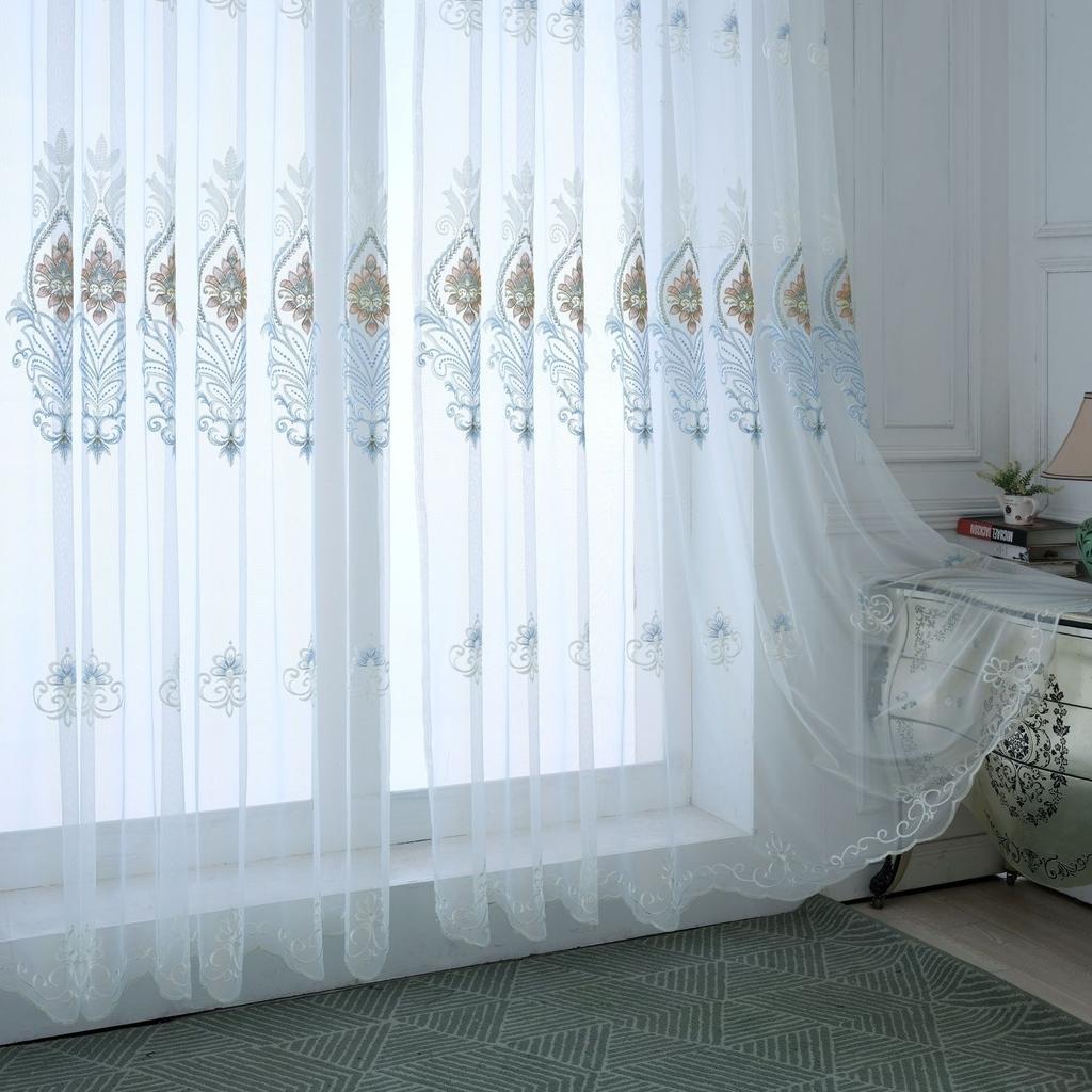 1 st Modernt Broderad Skir Gardinpanel, Fönsterdraperier för Vardagsrum Sovrum, Geometriskt Mönster