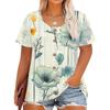 Plus Size Women's Fashion Casual Vintage Printed O-Neck Short Sleeve Button T-Shirt Top