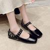 Square Toe Flat Mary Jane Women Vintage Metal Buckle Causal Brand Designer Fashion Ballet Shoes Riveted Shoes Female