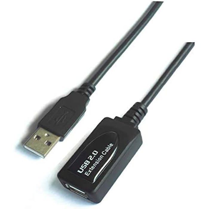 AISENS A101 – 0019 – Câble Extension Rallonge USB 2.0 avec amplificateur (10 m, chipset avancé) Couleur Noir