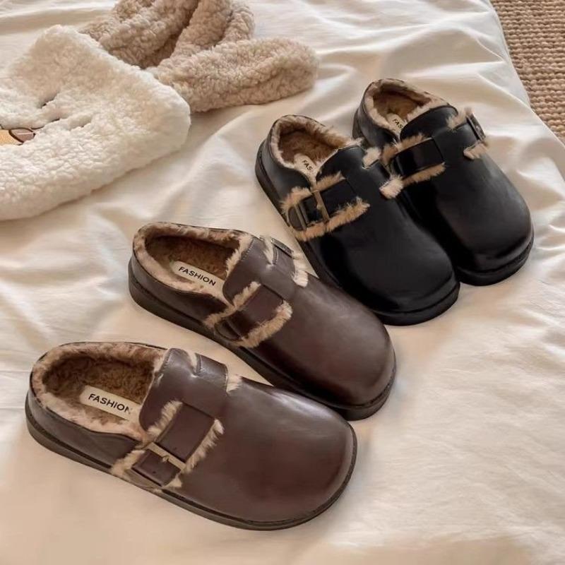 Pantoffeln mit dicker Sohle und Fleecefutter, Neuer Stil für Herbst und Winter, Baggy Baumwollschuhe für Damen