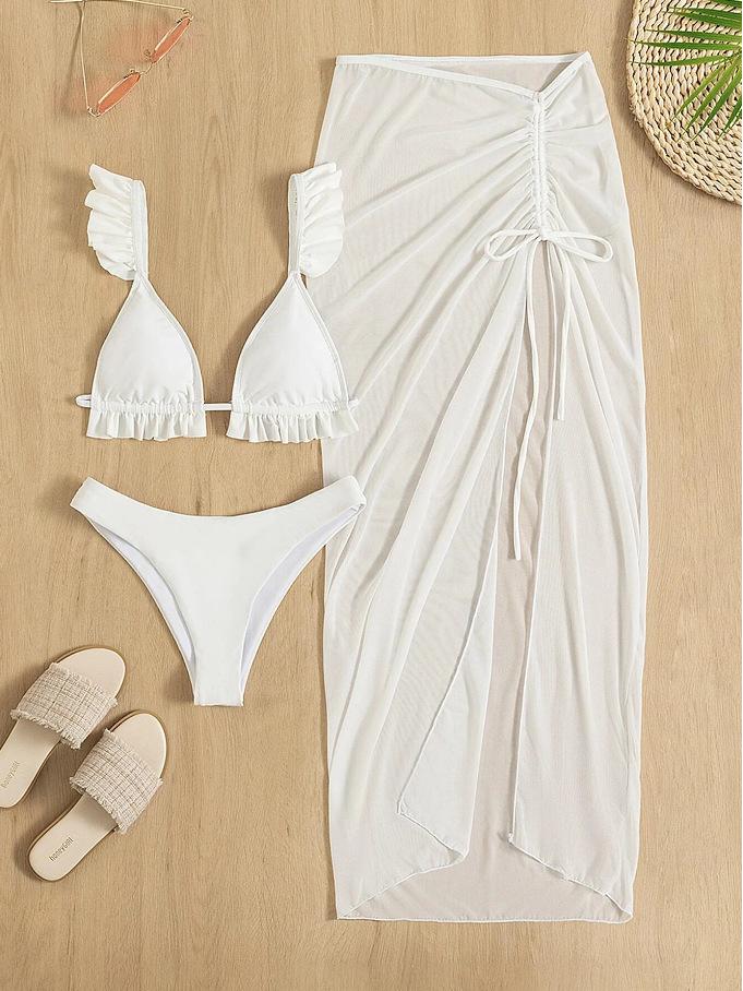 2024 European-American Bikini Three-Piece Set: Sunscreen Mesh Skirt Vacation Swimsuit