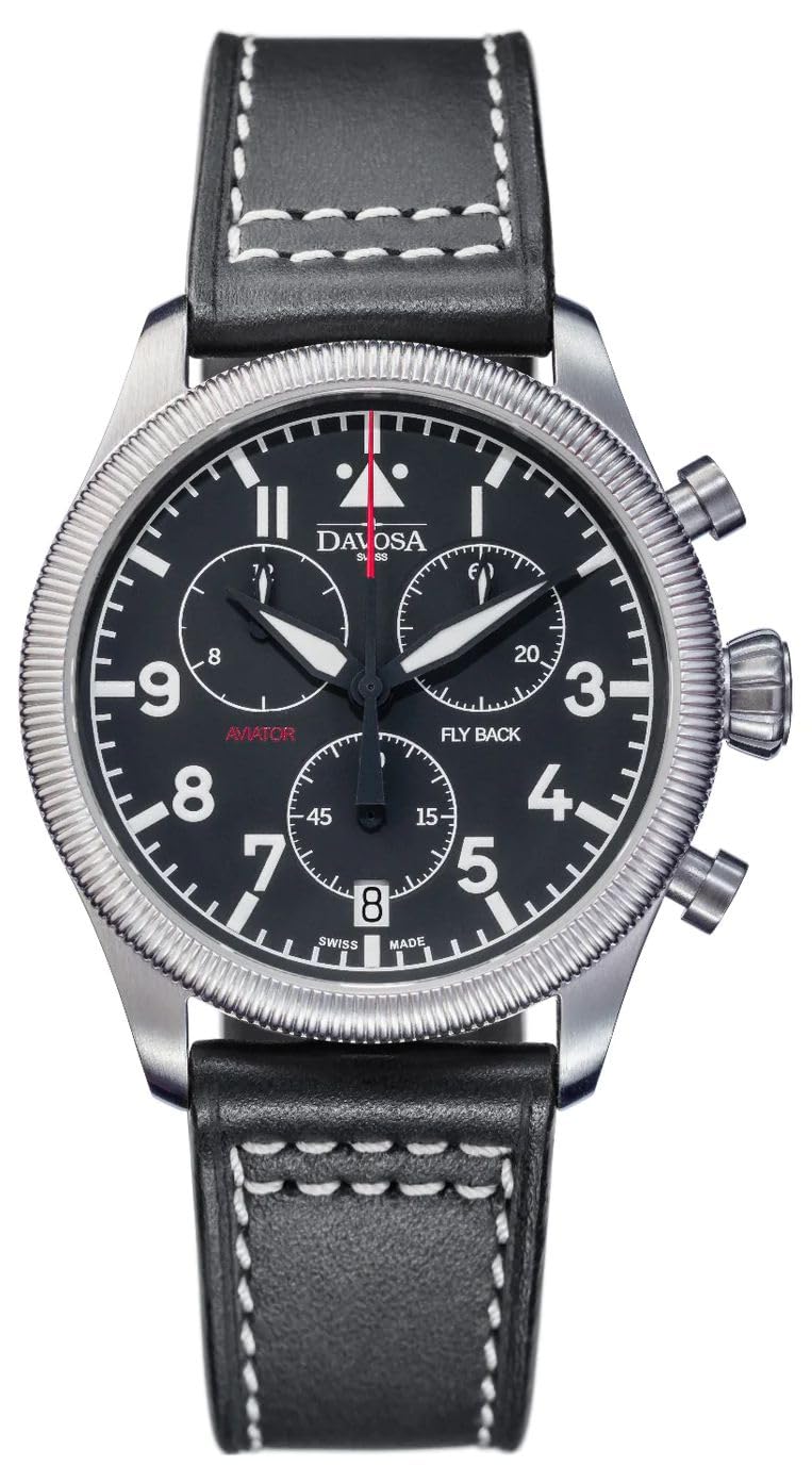 

Чоловічий годинник Davosa Aviator Flyback Chronograph з датою, Swiss Made, 162.499.55, Чорний