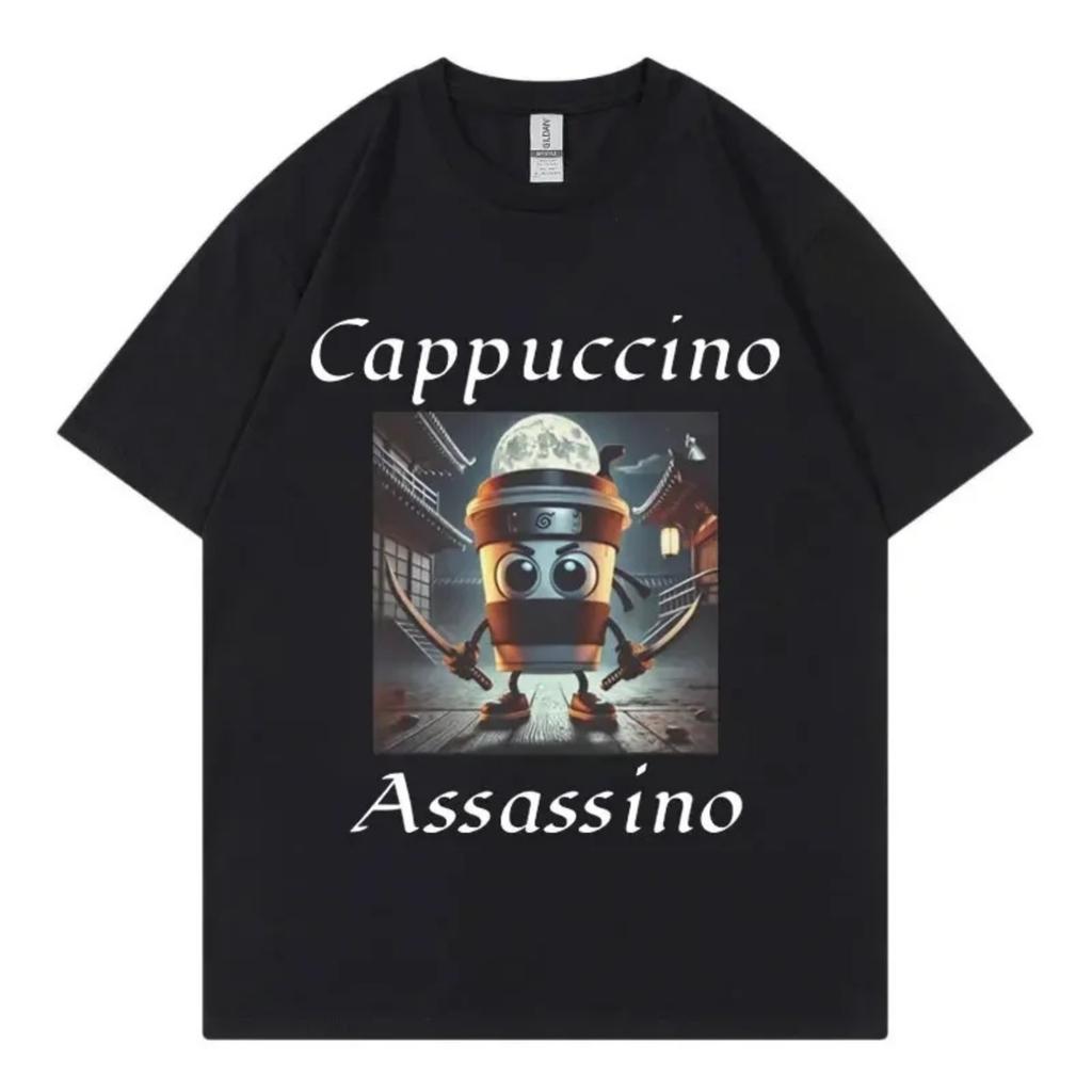 Cappuccino Assassino Graphic T Shirts Funny Italian Brainrot Meme T-Shirt Unisex Fashion Casual Short Sleeve T Shirt Streetwear