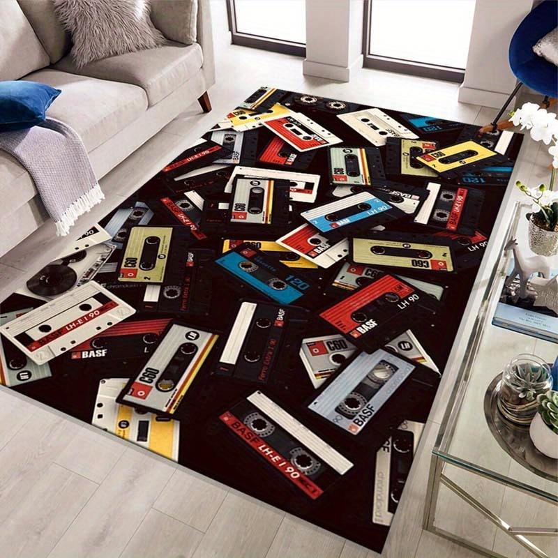 

Ковер с дизайном ретро кассеты - Нескользящий, прочный полиэстеровый коврик для пола с винтажной эстетикой записи музыки для гостиной 50x80cm