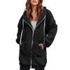 Women's Fashionable Coat Solid Color Long Sleeved Hooded Drawstring Pocket Zipper Long Warm Jackett