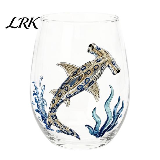 Küstendesign Tumbler Handgefertigter Glasbecher, Einzigartiger Aufdruck mit Meerestier-Motiv für Eiskaffee Cocktails Bar Tumbler, Dekorative Glasware Nautisch