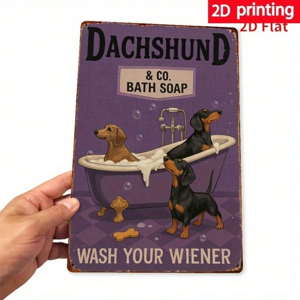 Vintage Dachshund Metal Sign 8x12 Inch Classic Short Legged Dog Wall Art Unique Home Bathroom Decor