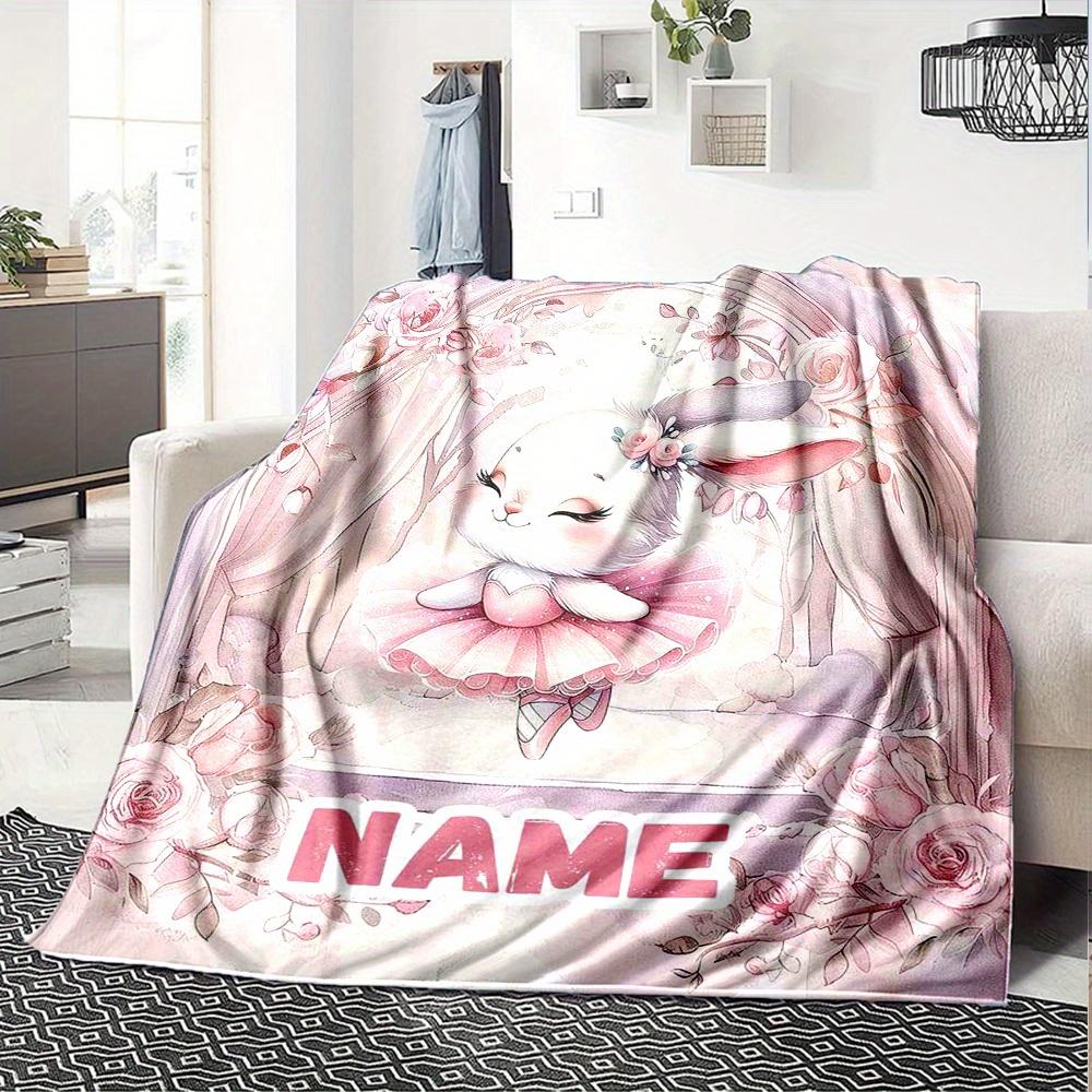Cute Bunny With Pink Roses Home Blankets Comfortable Soft Lightweight Multiseasonal Blanket For Picnics Sofas Offices Beds Living Rooms Perfect Gift